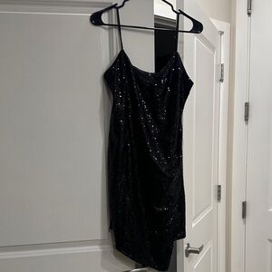 Lulu's Black Asymmetrical Sequin Dress
